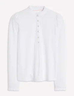 Boden Tops & T-Shirts-Top ultra-doux à col tunisien et volants Blanc