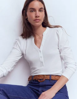 Boden Tops & T-Shirts-Top ultra-doux à col tunisien ouvert Blanc