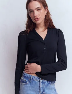 Boden Tops & T-Shirts-Top ultra-doux à col tunisien ouvert Bleu marine