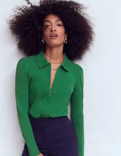 Boden Tenues De Travail|Tops & T-Shirts-Top ultra-doux à col zippé Vert frais