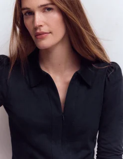 Boden Tenues De Travail|Tops & T-Shirts-Top ultra-doux à col zippé Bleu marine