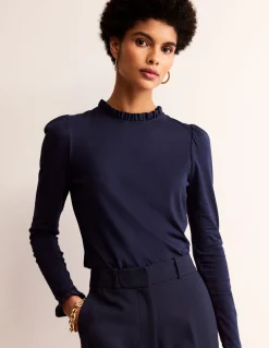 Boden Tops & T-Shirts-Top volanté ultra-doux Bleu Marine, Petits Pois