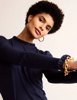 Boden Tops & T-Shirts-Top volanté ultra-doux Bleu Marine, Petits Pois