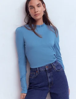 Boden Tops & T-Shirts-Top volanté ultra-doux Bleu capitaine