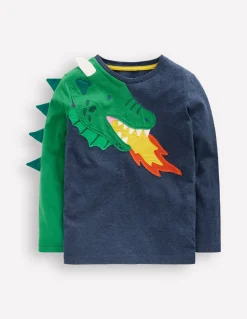 Boden Tops & T-Shirts-T-shirt à appliqué fun Motif Dragon Fire bleu chiné