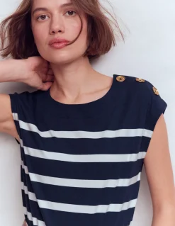 Boden Tops & T-Shirts-T-shirt à boutons Bleu Marine/Ivoire