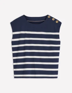Boden Tops & T-Shirts-T-shirt à boutons Bleu Marine/Ivoire