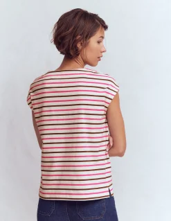 Boden Tops & T-Shirts-T-shirt à boutons Rayé pivoine rose, terre dʼombre