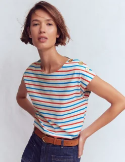 Boden Tops & T-Shirts-T-shirt à boutons Pétard, bleu martin-pêcheur