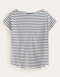 Boden Tops & T-Shirts-T-shirt à col bateau ultra-doux Ivoire, rayé bleu marine