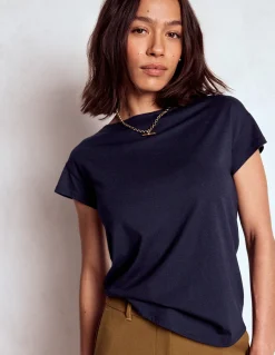 Boden Tops & T-Shirts-T-shirt à col bateau ultra-doux Bleu Marine, Petits Pois