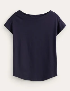 Boden Tops & T-Shirts-T-shirt à col bateau ultra-doux Bleu Marine, Petits Pois
