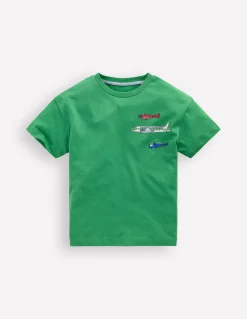 Boden Tops & T-Shirts-T-shirt à imprimé recto verso Motif Aviation Vehicles vert vif