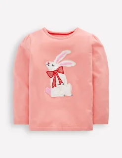 Boden Tops & T-Shirts-T-shirt à manches bouffantes et appliqué Lapin rose