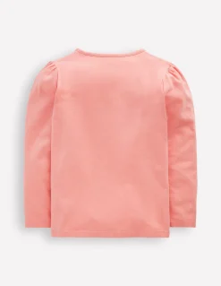 Boden Tops & T-Shirts-T-shirt à manches bouffantes et appliqué Lapin rose