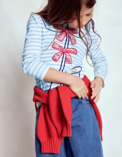 Boden Tops & T-Shirts-T-shirt à manches bouffantes et appliqué Ivoire doux/bleu glacier