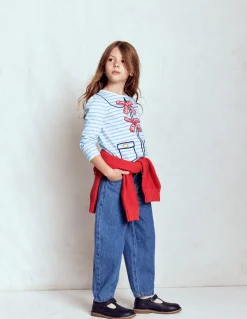 Boden Tops & T-Shirts-T-shirt à manches bouffantes et appliqué Ivoire doux/bleu glacier