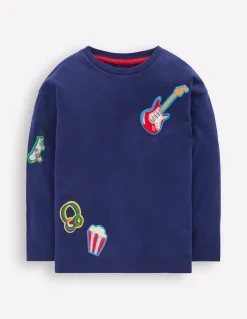 Boden Tops & T-Shirts-T-shirt à manches longues et écussons Loisirs bleu marine universitaire
