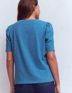 Boden Tops & T-Shirts-T-shirt à manches plissées Bleu Vallarta