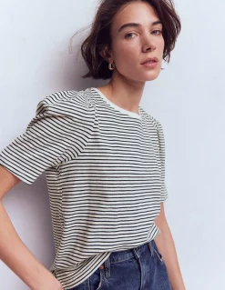 Boden Tops & T-Shirts-T-shirt à manches plissées Bleu Marine/Ivoire