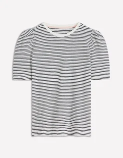 Boden Tops & T-Shirts-T-shirt à manches plissées Bleu Marine/Ivoire