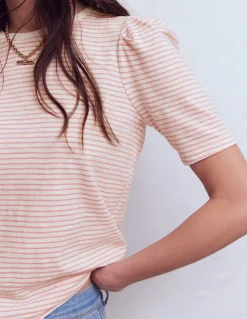 Boden Tops & T-Shirts-T-shirt à manches plissées Rayé rose formica et ivoire