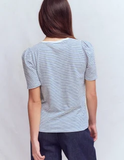 Boden Tops & T-Shirts-T-shirt à manches plissées Rayé Beaucoup blue et ivoire