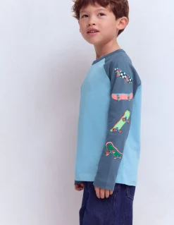 Boden Tops & T-Shirts-T-shirt à manches raglan imprimées Skates week-end bleu