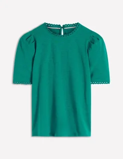 Boden Tops & T-Shirts-T-shirt Ali festonné Bleu sarcelle profond