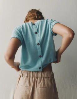 Boden Pulls & Gilets-T-shirt boutonné Agnes en lin Bleu brume marine