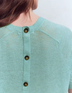 Boden Pulls & Gilets-T-shirt boutonné Agnes en lin Bleu brume marine