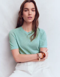 Boden Pulls & Gilets-T-shirt boutonné Agnes en lin Bleu brume marine