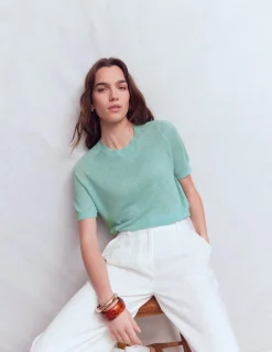 Boden Pulls & Gilets-T-shirt boutonné Agnes en lin Bleu brume marine