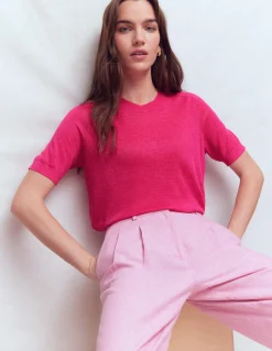 Boden Pulls & Gilets-T-shirt boutonné Agnes en lin Rose pivoine