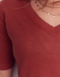 Boden Pulls & Gilets-T-shirt col en V Agnes en lin Orange brûlé