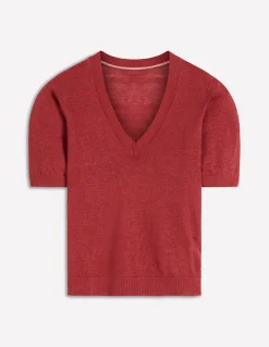 Boden Pulls & Gilets-T-shirt col en V Agnes en lin Orange brûlé