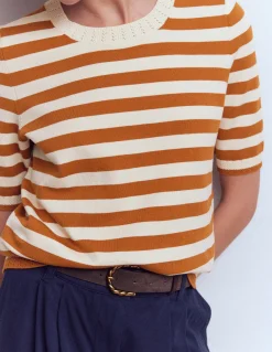 Boden Tenues De Travail|Pulls & Gilets-T-shirt col rond Emilia en coton Cognac/ivoire chaud