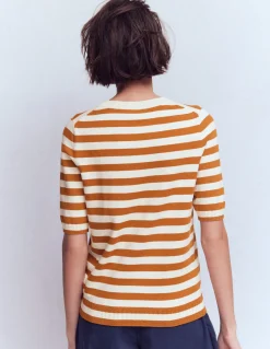 Boden Tenues De Travail|Pulls & Gilets-T-shirt col rond Emilia en coton Cognac/ivoire chaud