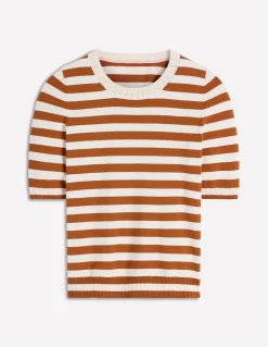 Boden Tenues De Travail|Pulls & Gilets-T-shirt col rond Emilia en coton Cognac/ivoire chaud