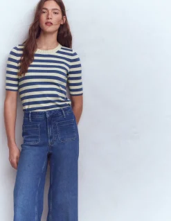 Boden Tenues De Travail|Pulls & Gilets-T-shirt col rond Emilia en coton Bleu denim/ivoire chaud