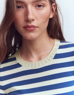 Boden Tenues De Travail|Pulls & Gilets-T-shirt col rond Emilia en coton Bleu denim/ivoire chaud