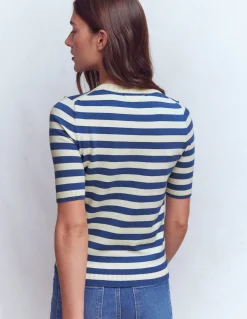 Boden Tenues De Travail|Pulls & Gilets-T-shirt col rond Emilia en coton Bleu denim/ivoire chaud