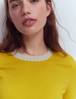 Boden Tenues De Travail|Pulls & Gilets-T-shirt col rond Emilia en coton Jaune ananas, ivoire