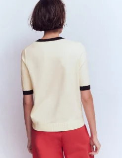 Boden Tenues De Travail|Pulls & Gilets-T-shirt col rond Emilia en coton Ivoire chaud, bleu marine