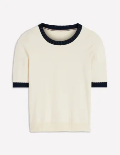 Boden Tenues De Travail|Pulls & Gilets-T-shirt col rond Emilia en coton Ivoire chaud, bleu marine