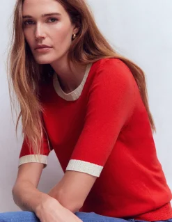 Boden Tenues De Travail|Pulls & Gilets-T-shirt col rond Emilia en coton Rouge Mérida, ivoire