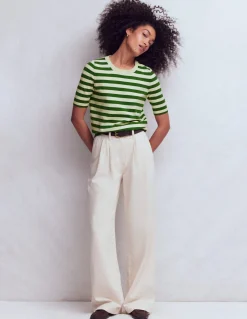 Boden Tenues De Travail|Pulls & Gilets-T-shirt col rond Emilia en coton Rayé vert promenade/ivoire