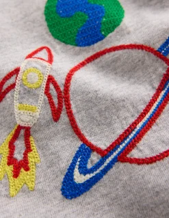 Boden Tops & T-Shirts-T-shirt décontracté brodé Espace gris chiné