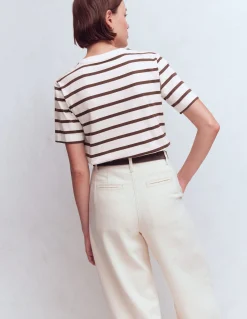 Boden Tops & T-Shirts-T-shirt décontracté en coton Rayé marron et ivoire