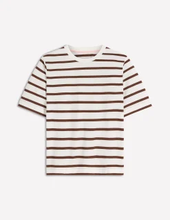 Boden Tops & T-Shirts-T-shirt décontracté en coton Rayé marron et ivoire